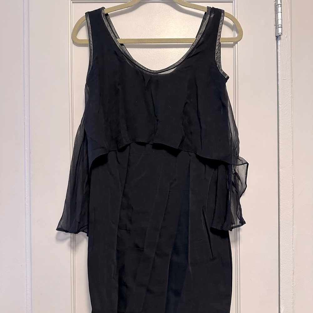 Elizabeth And James Black Chiffon Dress Sz M Leather Trim